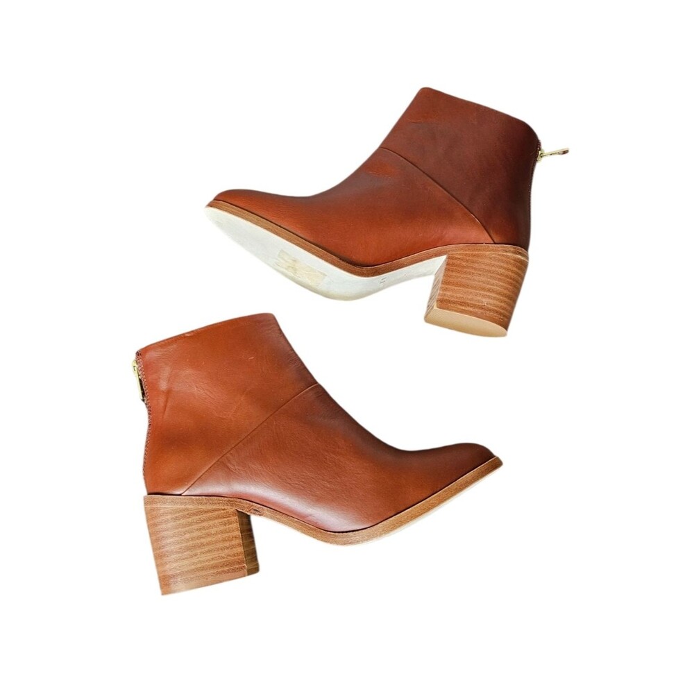 Nisolo Cognac Brown Leather Stacked Heel Ankle Boots Size 7.5